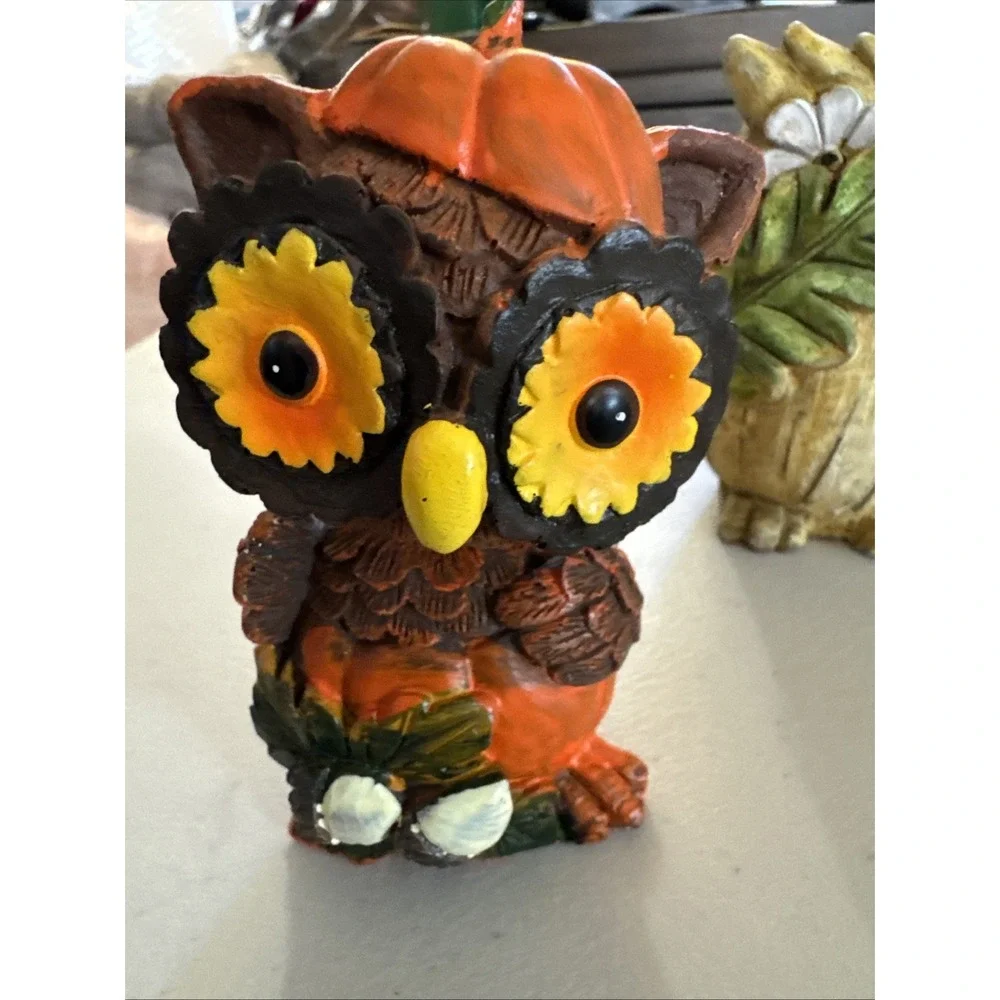 Owl Bobble Head Pumpkin Figurine + 2 Decoration Thanksgiving Fall Decor